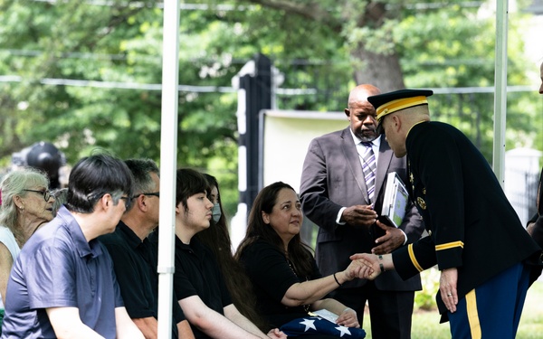 Military Funeral Honors are Conducted for U.S. Navy Radioman Petty Officer 1st Class Louis Rine at U.S. Soldiers' and Airmen's Home National Cemetery