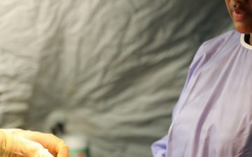 422nd Medical Detachment Veterinary Service Support (MDVS) performs medical procedure on mechanical canine to treat Gastric Dilatation-Volvulus (GDV)