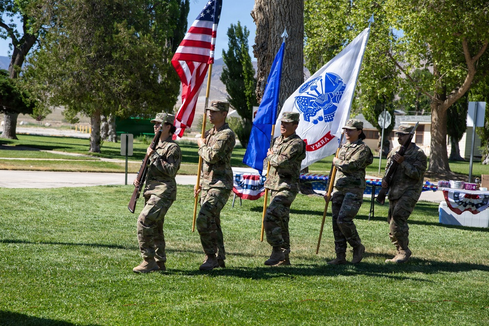 U.S Soldiers of the Nevada National Guard participate in a ceremony commemorating the 251st anniversary of the U.S. Army and Flag Day