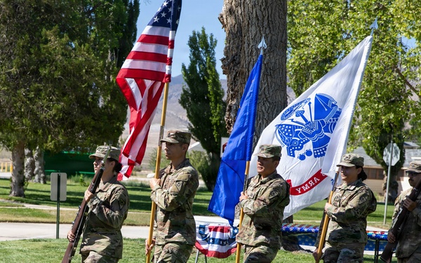 U.S Soldiers of the Nevada National Guard participate in a ceremony commemorating the 251st anniversary of the U.S. Army and Flag Day