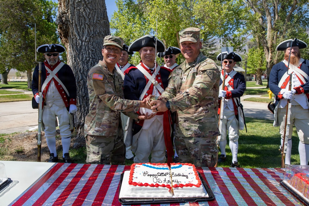 U.S Soldiers Assigned to the Nevada National Guard participate in a ceremony commemorating the 251st anniversary of the U.S. Army and Flag Day