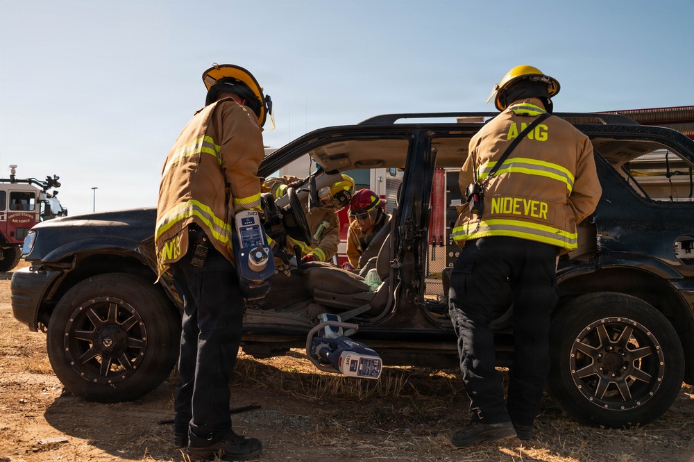 144th Firefighters Conduct Single-Vehicle Auto Extraction Training
