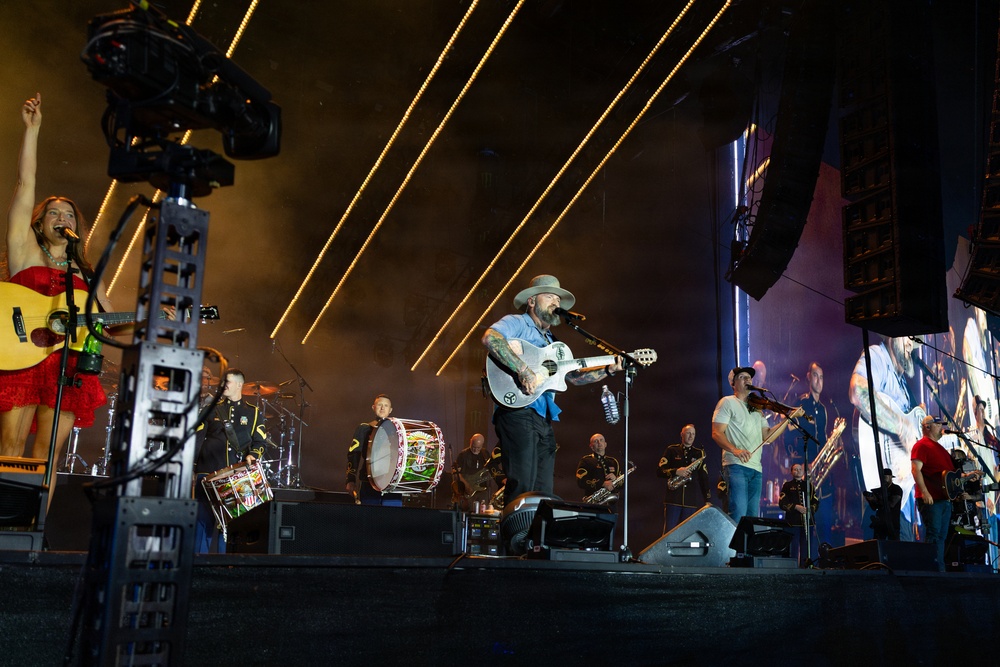 The U.S. Army Ceremonial Band performs with Zac Brown Band at Freedom 250 Fan Fest