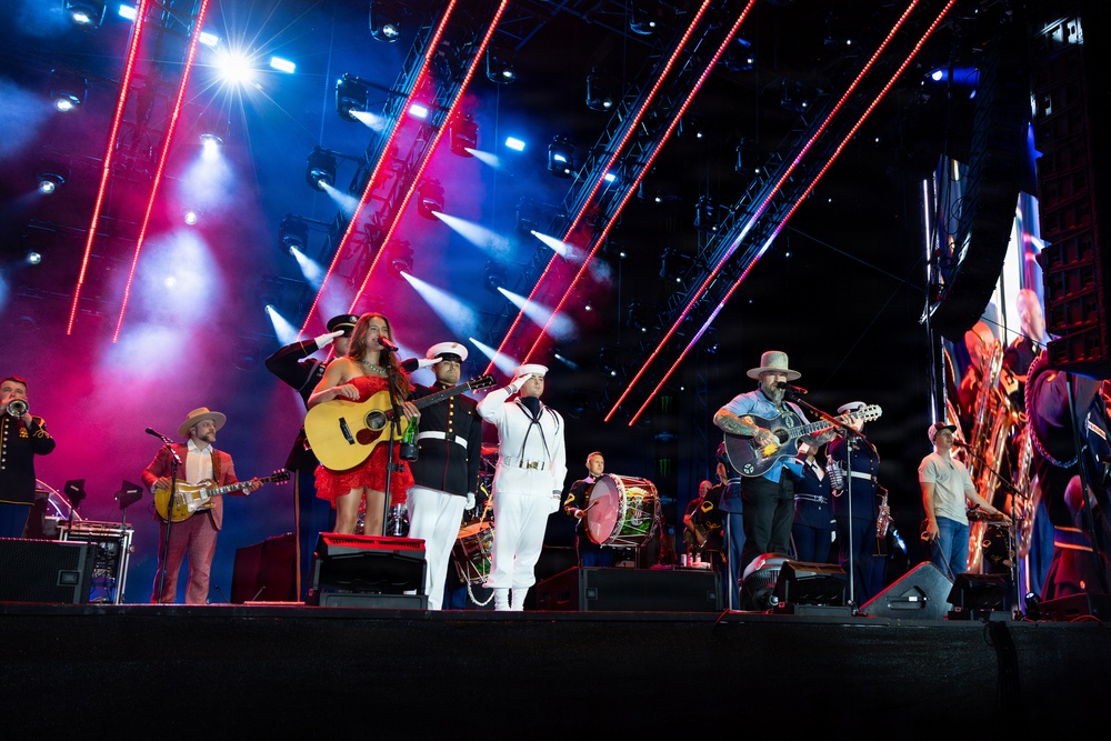 The U.S. Army Ceremonial Band performs with Zac Brown Band at Freedom 250 Fan Fest