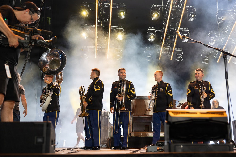 The U.S. Army Ceremonial Band performs with Zac Brown Band at Freedom 250 Fan Fest