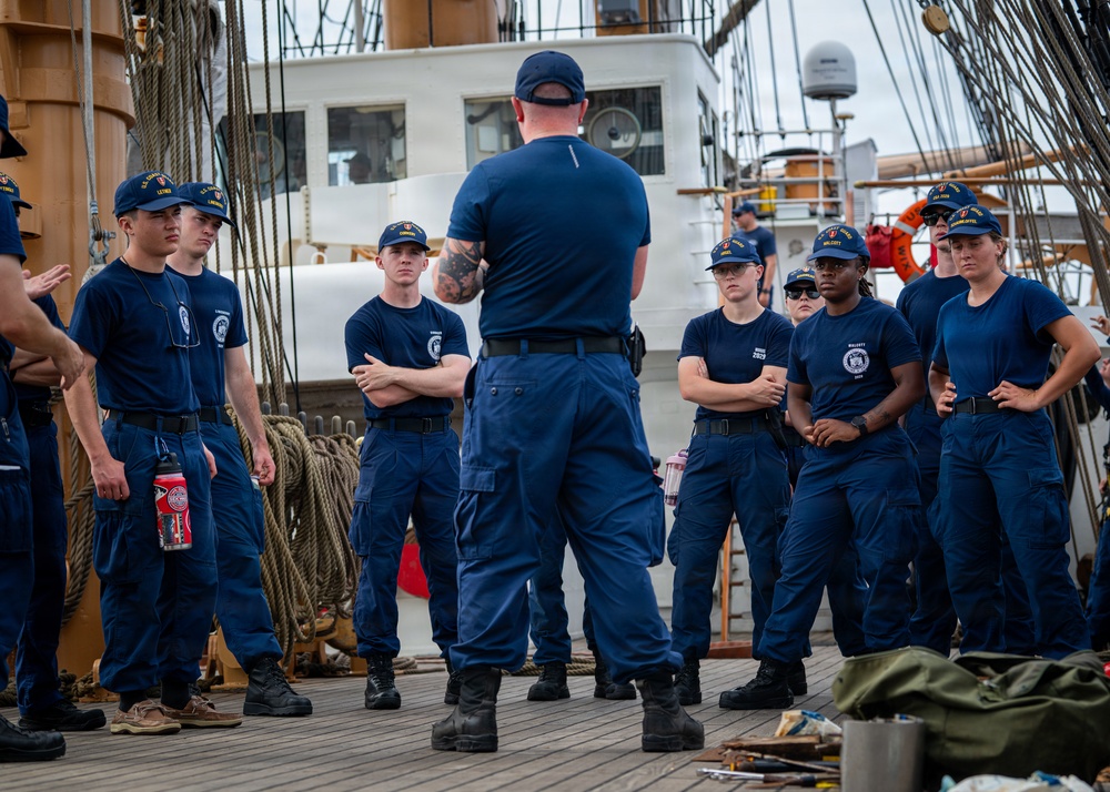 U.S. Coast Guard Academy cadets conduct damage control training aboard the Barque Eagle