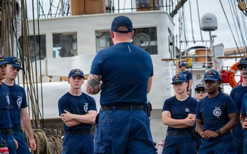 U.S. Coast Guard Academy cadets conduct damage control training aboard the Barque Eagle