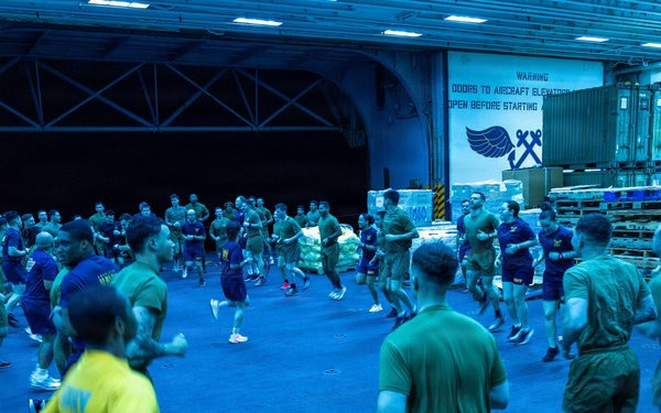11th MEU Sailors Execute PT For 128th Hospital Corpsman Birthday Aboard USS Boxer