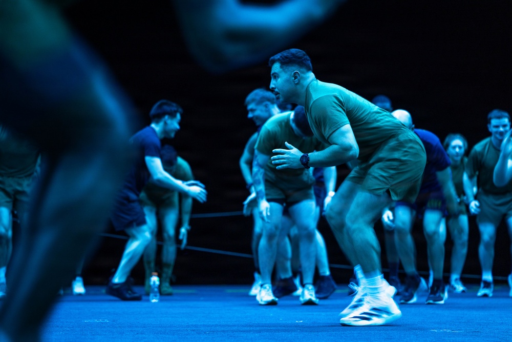 11th MEU Sailors Execute PT For 128th Hospital Corpsman Birthday Aboard USS Boxer