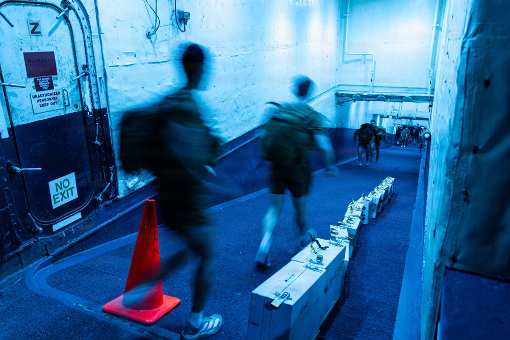 11th MEU Sailors Execute PT For 128th Hospital Corpsman Birthday Aboard USS Boxer