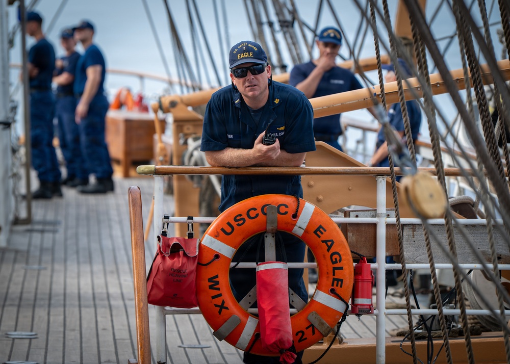 U.S. Coast Guard Academy cadets conduct damage control training aboard the Barque Eagle