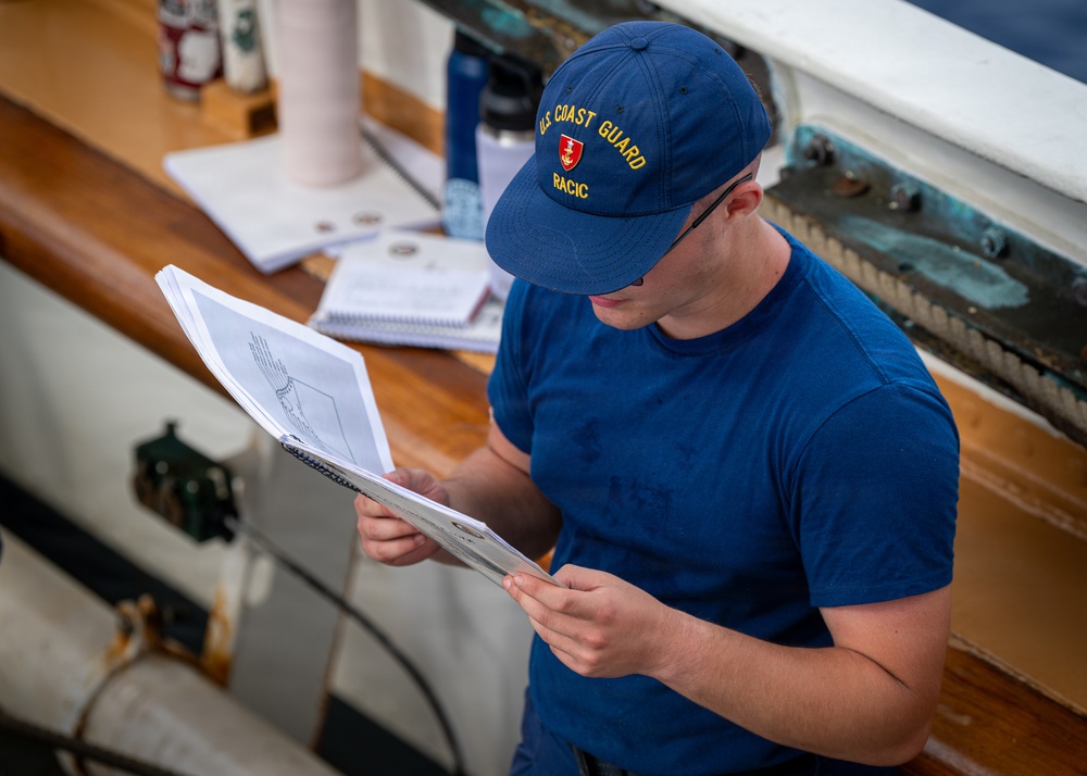 U.S. Coast Guard Academy cadets conduct damage control training aboard the Barque Eagle