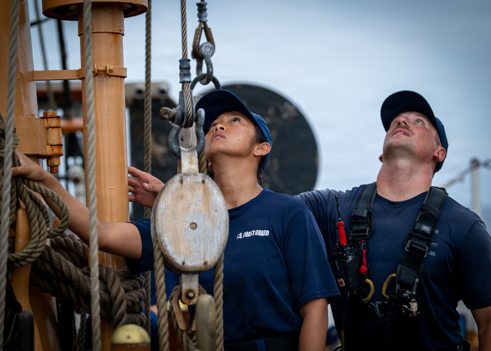 U.S. Coast Guard Academy cadets conduct damage control training aboard the Barque Eagle