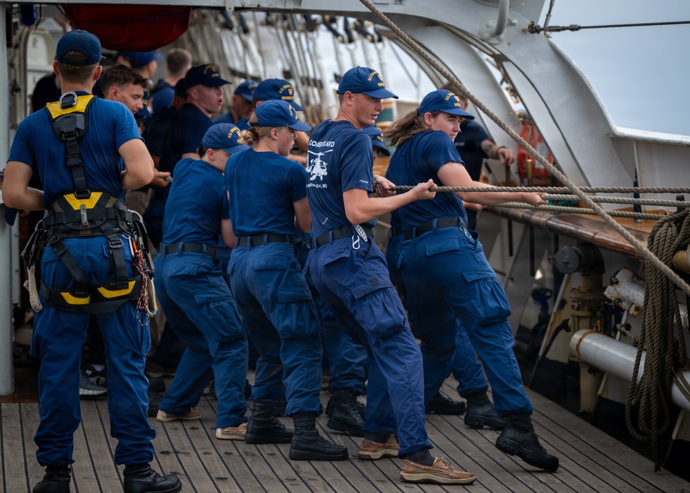 U.S. Coast Guard Academy cadets conduct damage control training aboard the Barque Eagle