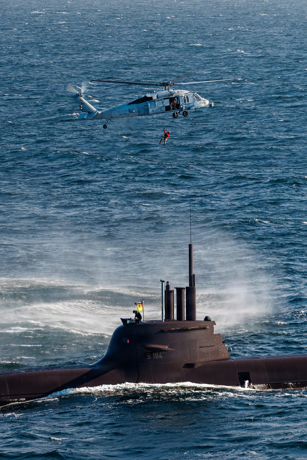 HSC-28, German Type 212A Attack Submarine (U-34) Conduct Casualty Evacuation Training