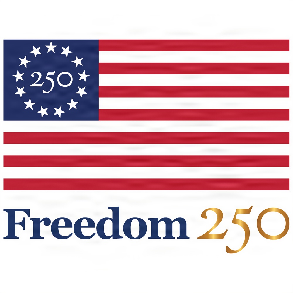 Freedom 250 Commemorative Logo Featuring Modified Betsy Ross Flag for U.S. Semiquincentennial