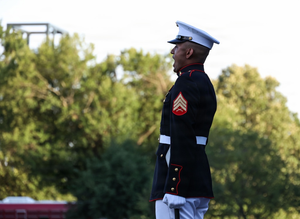 Sergeant Major of the Marine Corps hosts author of "Terminal Lance" at Marine Barracks Washington Sunset Parade