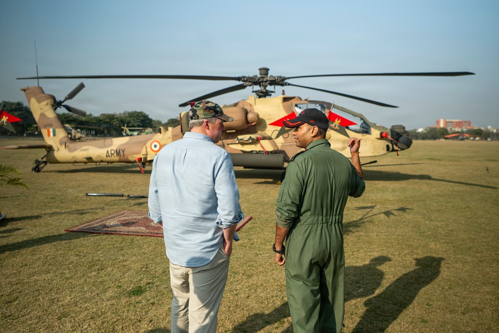 Secretary of the Army, Hon. Dan Driscoll, visits members of the Indian army during an official visit to New Delhi, India.