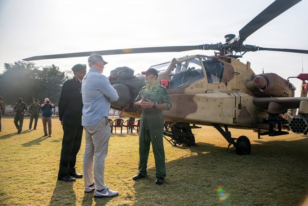 Secretary of the Army, Hon. Dan Driscoll, visits members of the Indian army during an official visit to New Delhi, India.