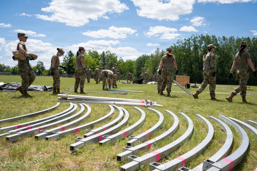 Airmen from the 181st Force Support Squadron conduct search and recovery training at Alpena Combat Readiness Training Center