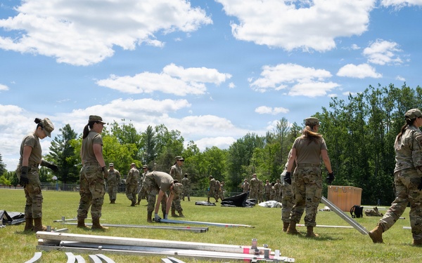Airmen from the 181st Force Support Squadron conduct search and recovery training at Alpena Combat Readiness Training Center