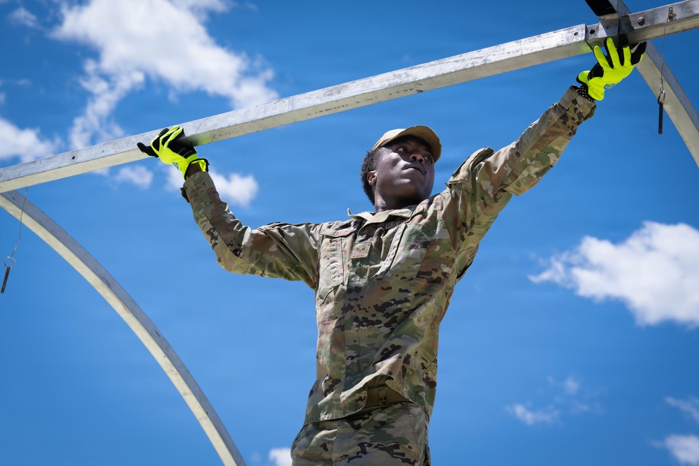Airmen from the 181st Force Support Squadron conduct search and recovery training at Alpena Combat Readiness Training Center