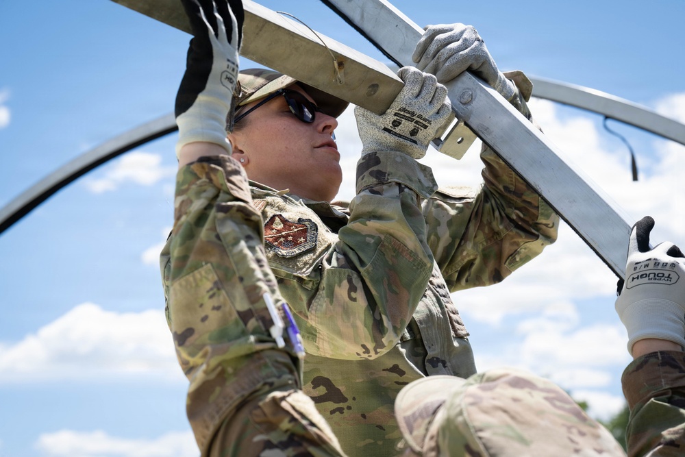 Airmen from the 181st Force Support Squadron conduct search and recovery training at Alpena Combat Readiness Training Center