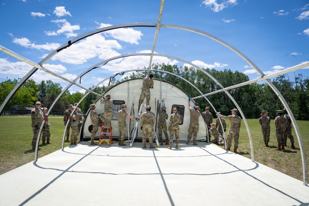 Airmen from the 181st Force Support Squadron conduct search and recovery training at Alpena Combat Readiness Training Center