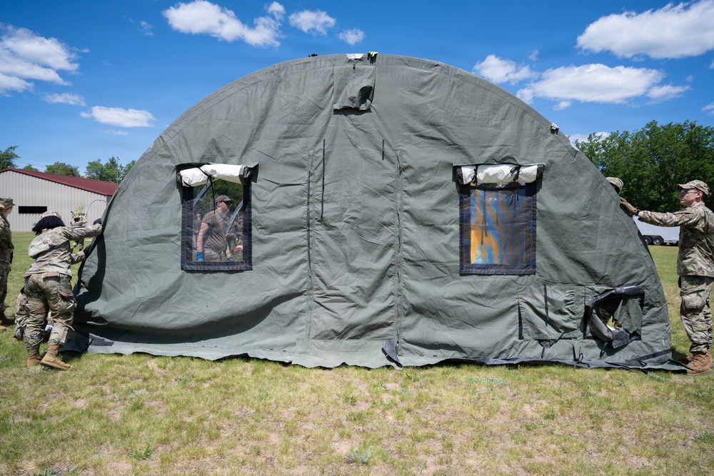 Airmen from the 181st Force Support Squadron conduct search and recovery training at Alpena Combat Readiness Training Center