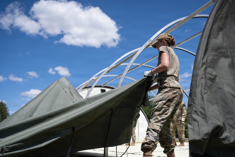 Airmen from the 181st Force Support Squadron conduct search and recovery training at Alpena Combat Readiness Training Center