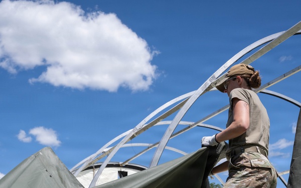 Airmen from the 181st Force Support Squadron conduct search and recovery training at Alpena Combat Readiness Training Center