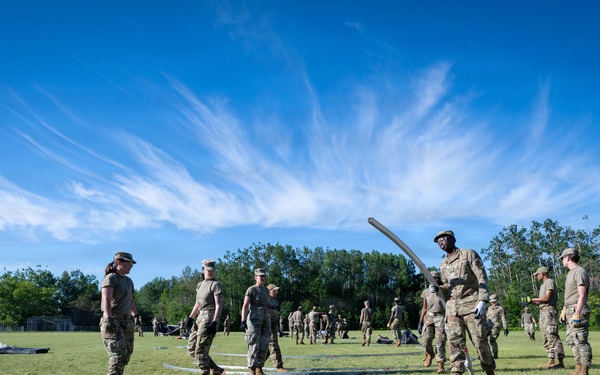 Airmen from the 181st Force Support Squadron conduct search and recovery training at Alpena Combat Readiness Training Center