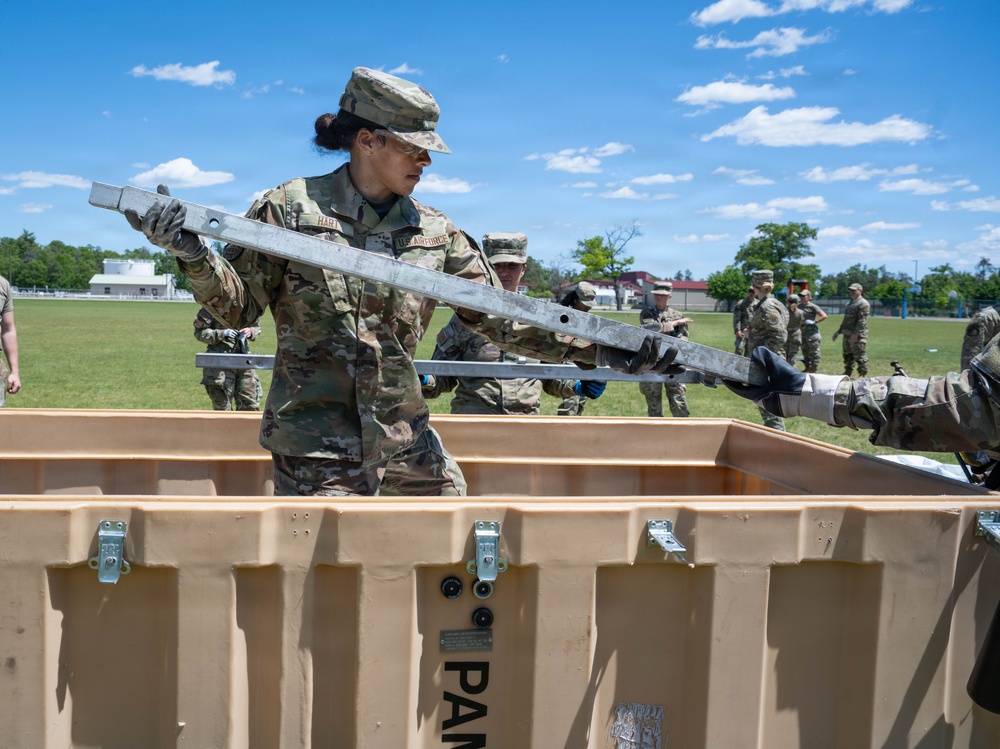 Airmen from the 181st Force Support Squadron conduct search and recovery training at Alpena Combat Readiness Training Center