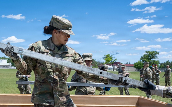 Airmen from the 181st Force Support Squadron conduct search and recovery training at Alpena Combat Readiness Training Center