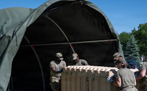 Airmen from the 181st Force Support Squadron conduct search and recovery training at Alpena Combat Readiness Training Center