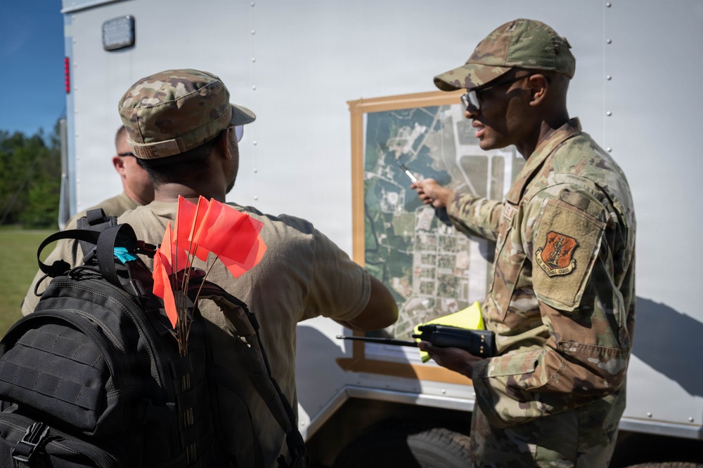 Airmen from the 181st Force Support Squadron conduct search and recovery training at Alpena Combat Readiness Training Center