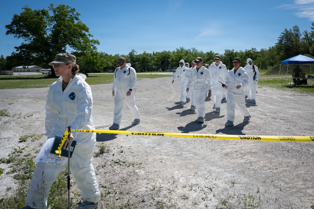 Airmen from the 181st Force Support Squadron conduct search and recovery training at Alpena Combat Readiness Training Center