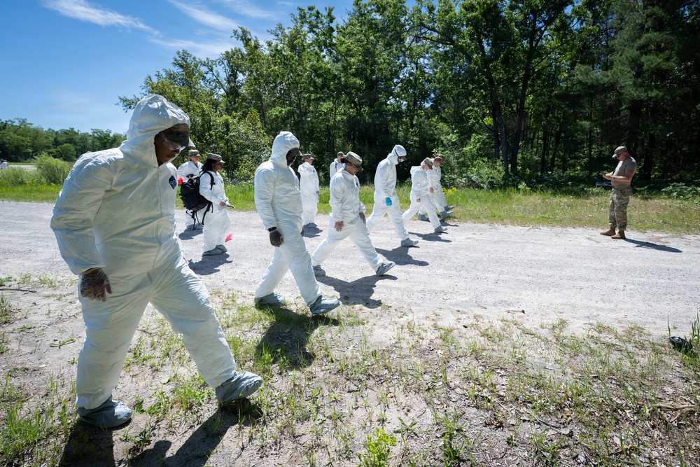 Airmen from the 181st Force Support Squadron conduct search and recovery training at Alpena Combat Readiness Training Center