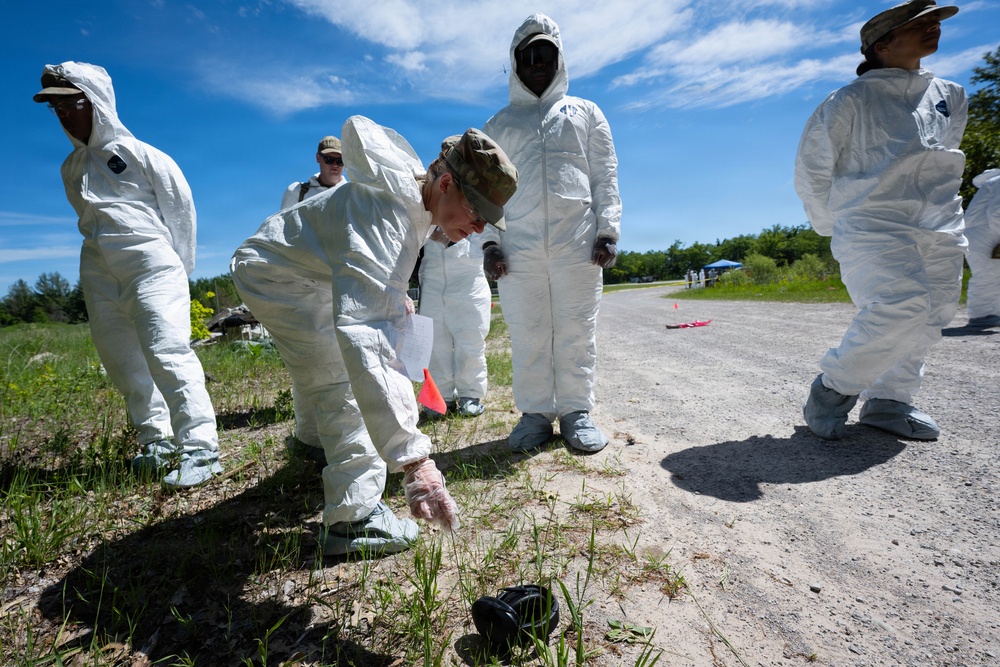 Airmen from the 181st Force Support Squadron conduct search and recovery training at Alpena Combat Readiness Training Center