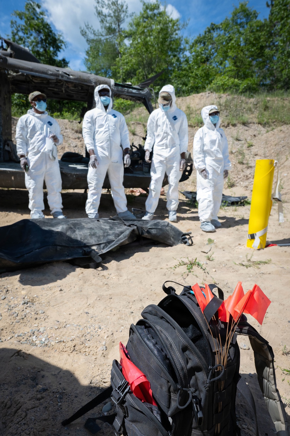 Airmen from the 181st Force Support Squadron conduct search and recovery training at Alpena Combat Readiness Training Center