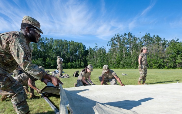 Airmen from the 181st Force Support Squadron conduct search and recovery training at Alpena Combat Readiness Training Center