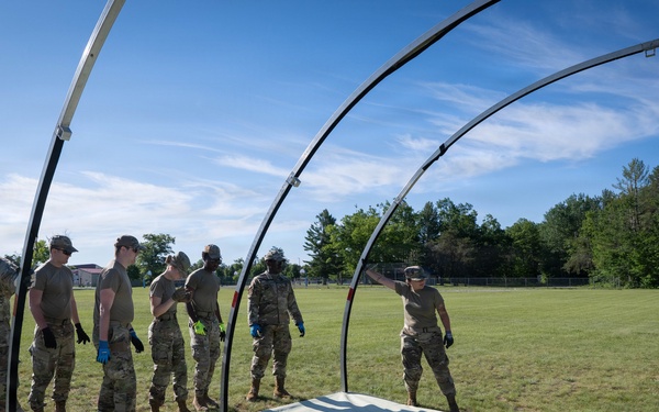 Airmen from the 181st Force Support Squadron conduct search and recovery training at Alpena Combat Readiness Training Center