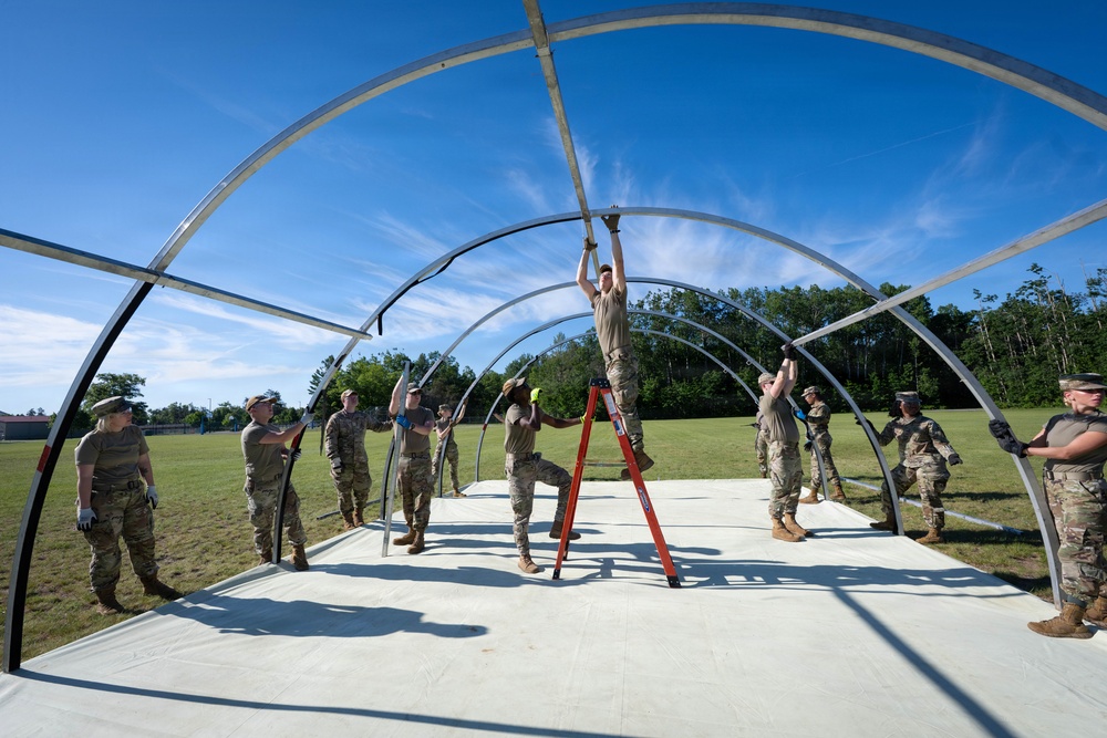 Airmen from the 181st Force Support Squadron conduct search and recovery training at Alpena Combat Readiness Training Center