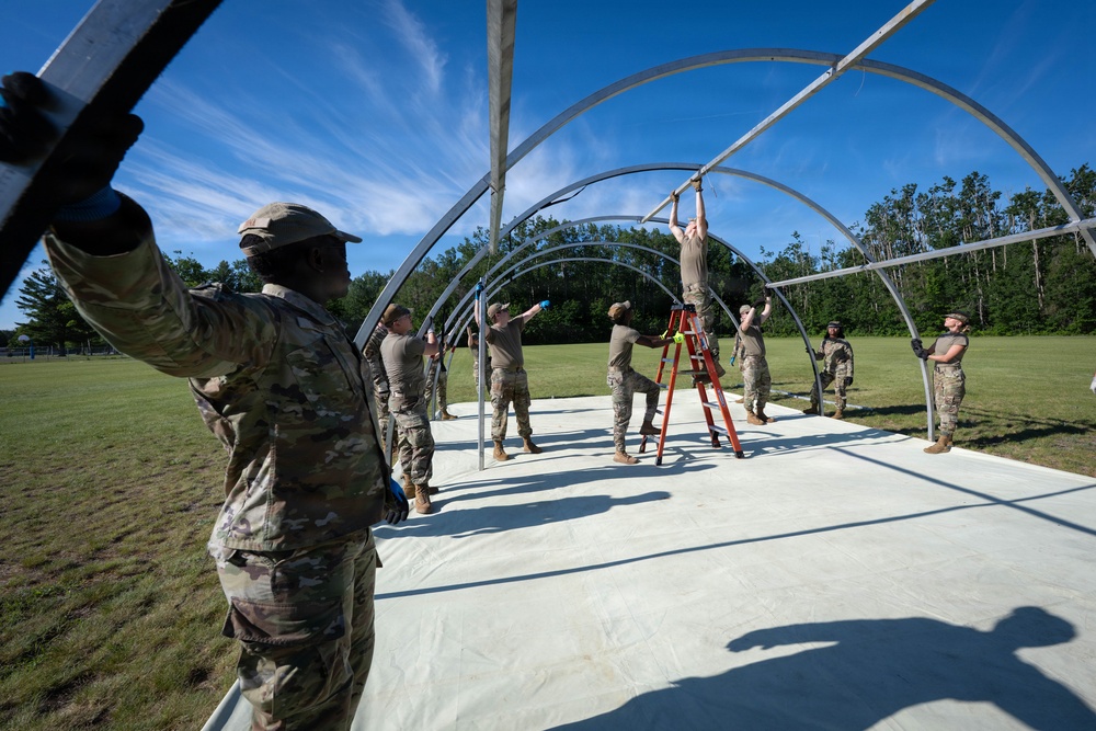 Airmen from the 181st Force Support Squadron conduct search and recovery training at Alpena Combat Readiness Training Center