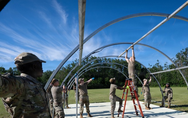 Airmen from the 181st Force Support Squadron conduct search and recovery training at Alpena Combat Readiness Training Center