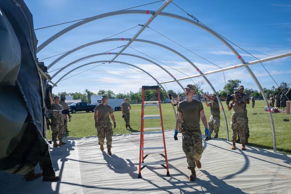 Airmen from the 181st Force Support Squadron conduct search and recovery training at Alpena Combat Readiness Training Center
