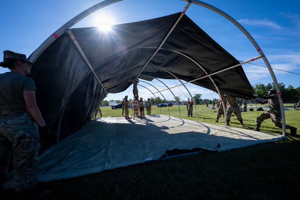 Airmen from the 181st Force Support Squadron conduct search and recovery training at Alpena Combat Readiness Training Center