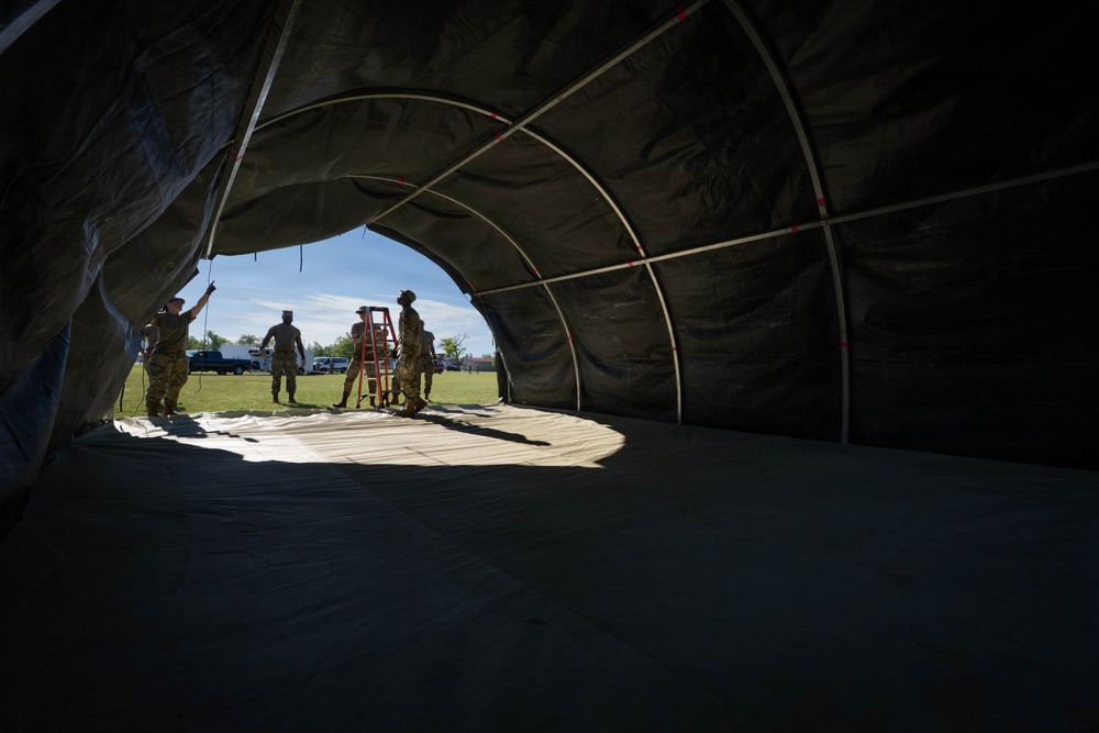 Airmen from the 181st Force Support Squadron conduct search and recovery training at Alpena Combat Readiness Training Center