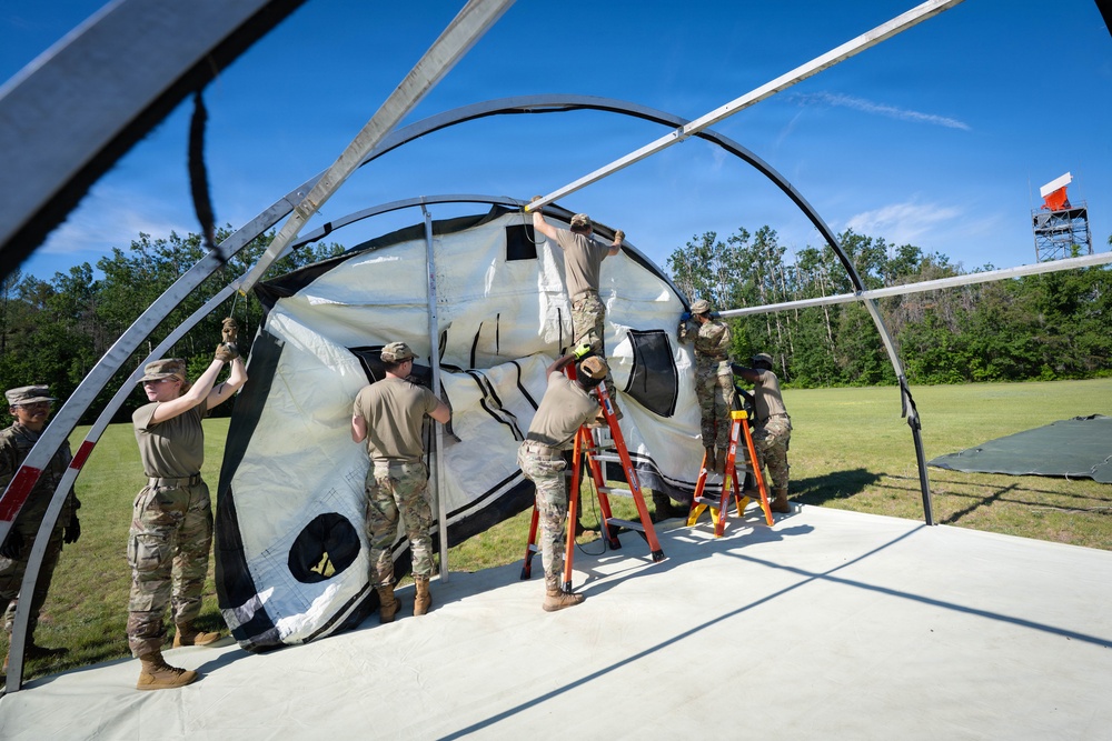 Airmen from the 181st Force Support Squadron conduct search and recovery training at Alpena Combat Readiness Training Center