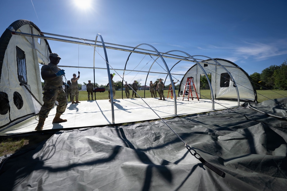 Airmen from the 181st Force Support Squadron conduct search and recovery training at Alpena Combat Readiness Training Center
